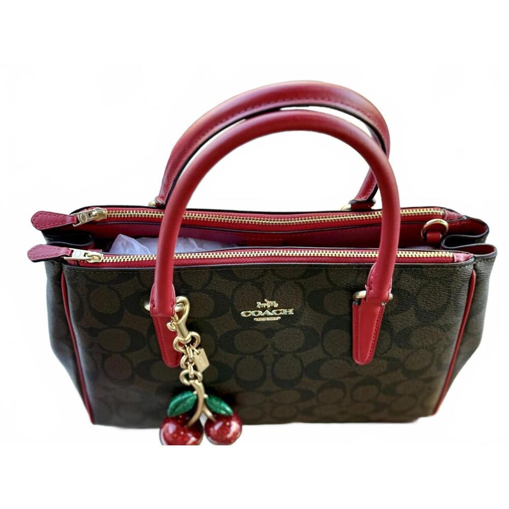👜 Coach Rowan Satchel in Signature Canvas with Red Leather Trim NWOT - Picture 9 of 15